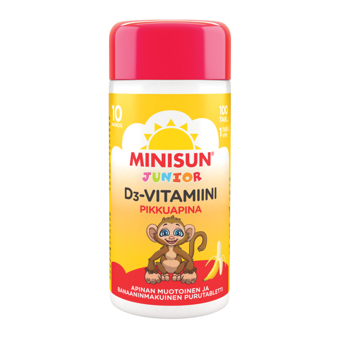 Minisun D-vitamiini Banaani Apina jr.10 mikrog 100 PURUTABL