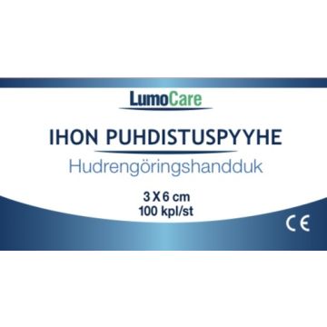 Lumocare ihonpuhdistuspyyhe 3 x 6 cm 100 kpl